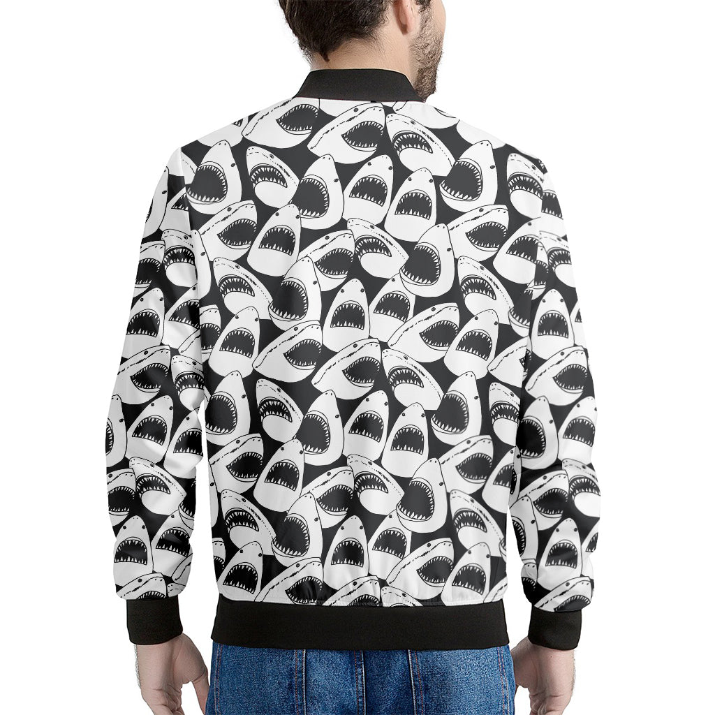 White And Grey Shark Pattern Print Men's Bomber Jacket