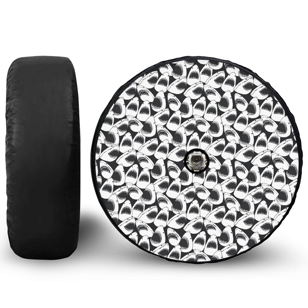 White And Grey Shark Pattern Print Tire Cover With Camera Hole