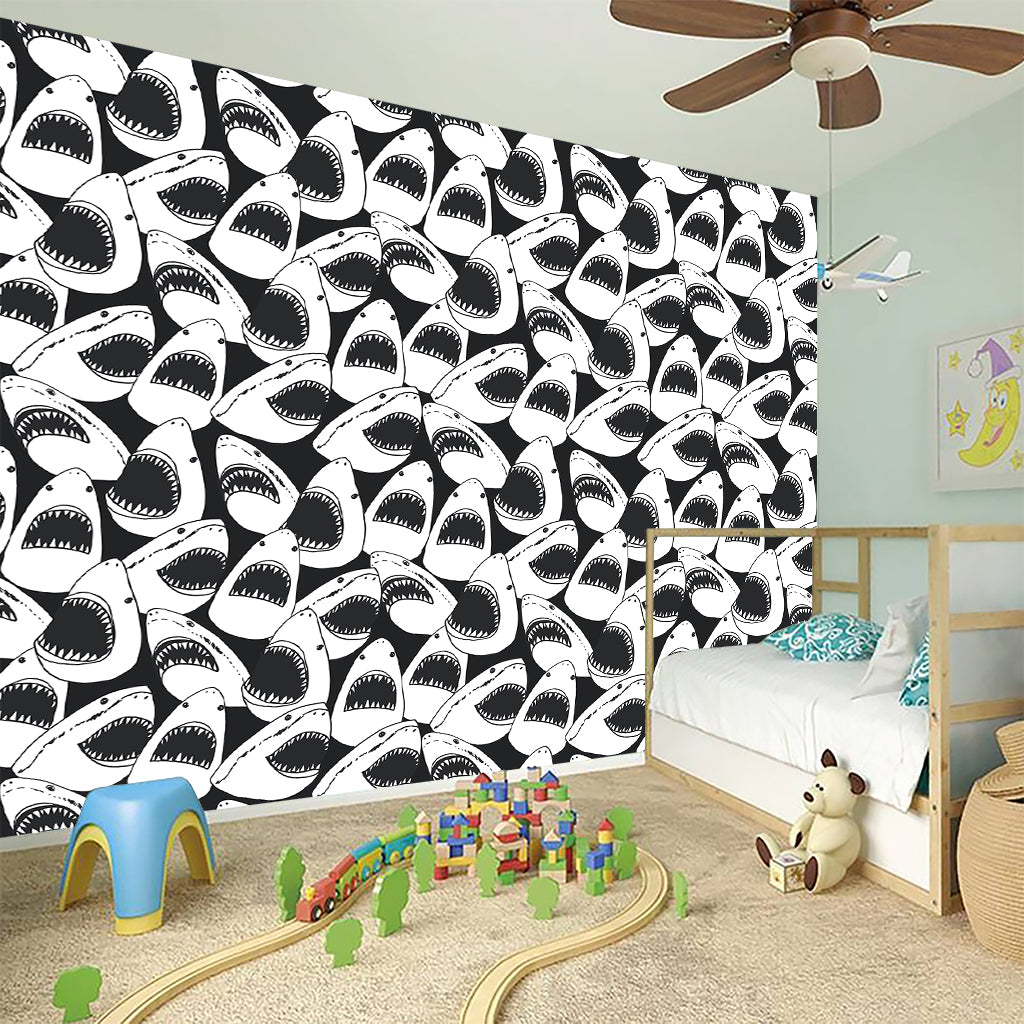 White And Grey Shark Pattern Print Wall Sticker