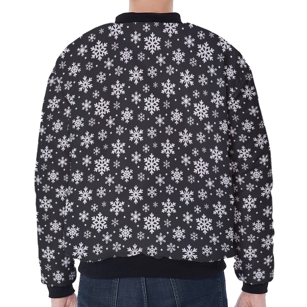 White And Grey Snowflake Pattern Print Zip Sleeve Bomber Jacket