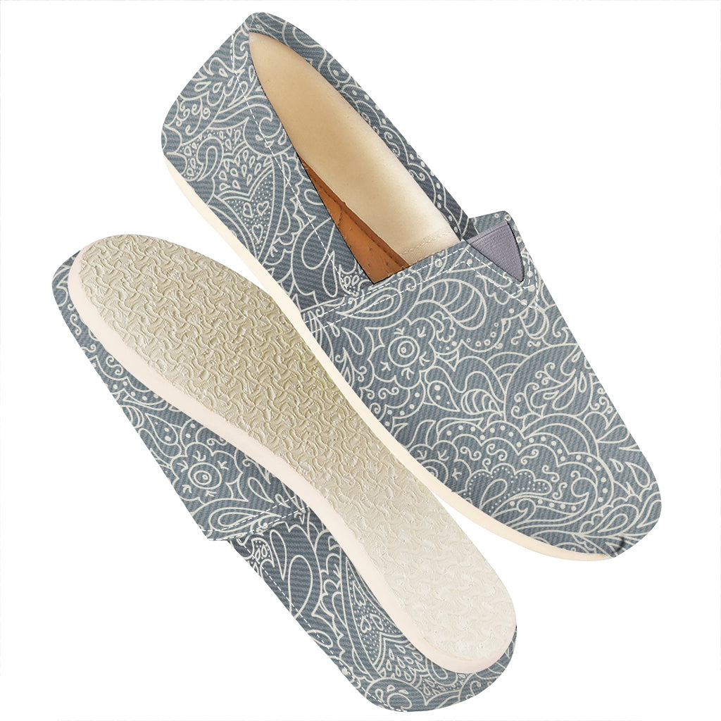 White And Grey Western Floral Print Casual Shoes