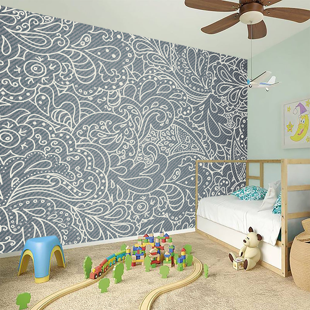 White And Grey Western Floral Print Wall Sticker