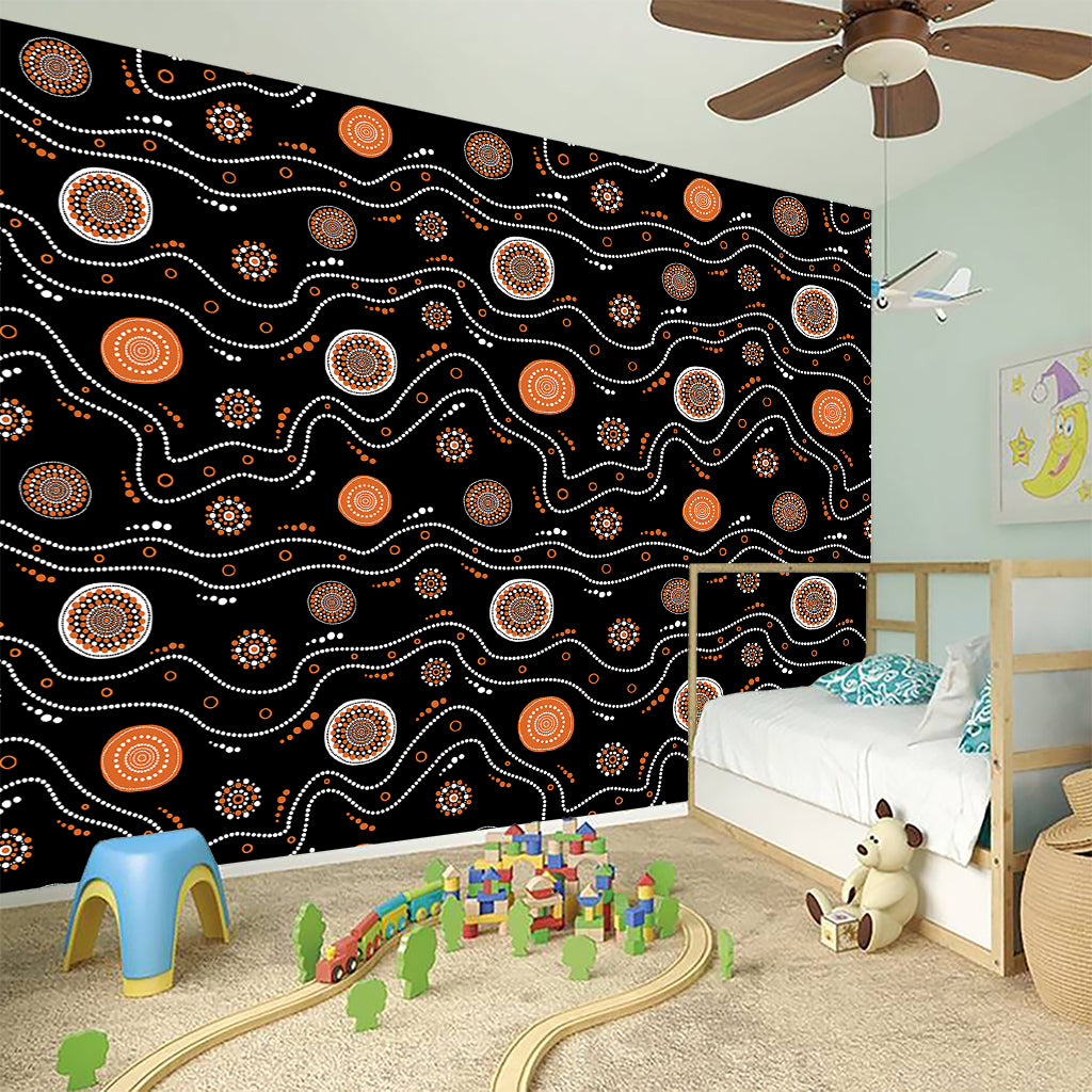 White And Orange Aboriginal Art Print Wall Sticker