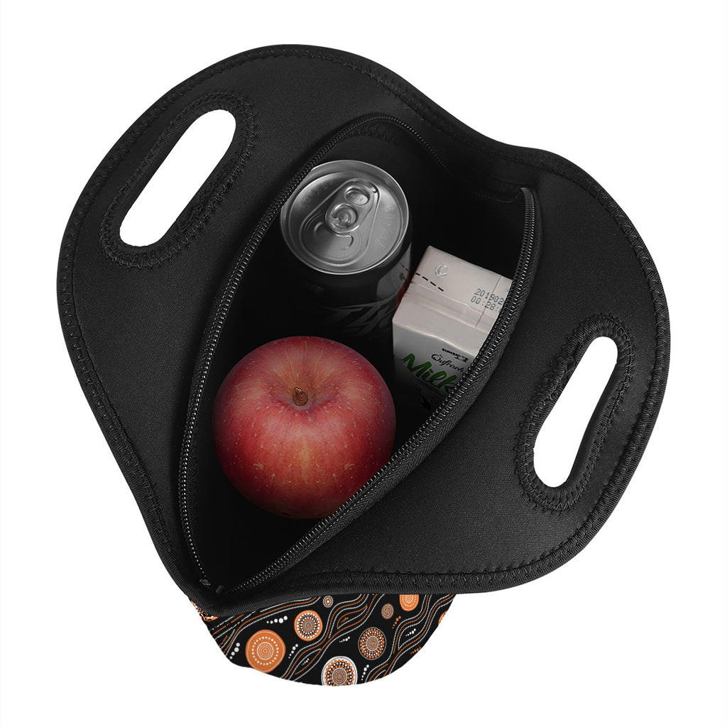 White And Orange Aboriginal Dot Print Neoprene Lunch Bag