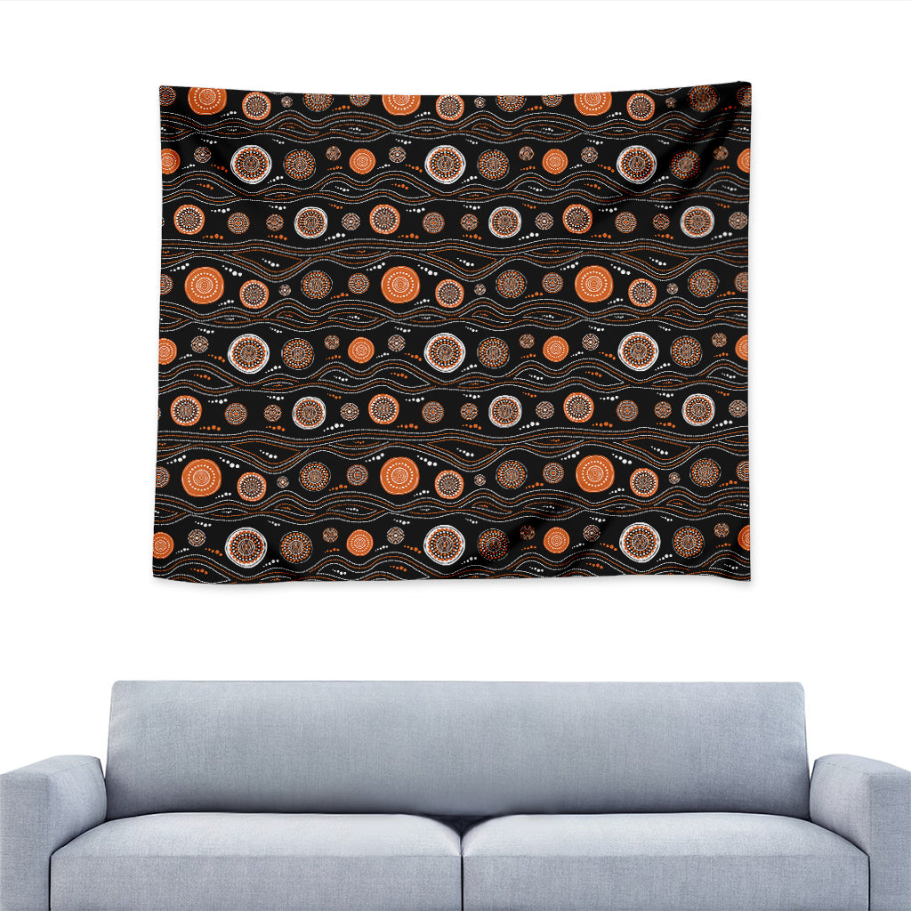 White And Orange Aboriginal Dot Print Tapestry