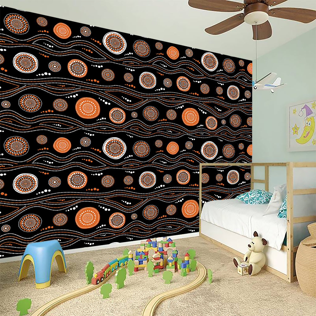White And Orange Aboriginal Dot Print Wall Sticker