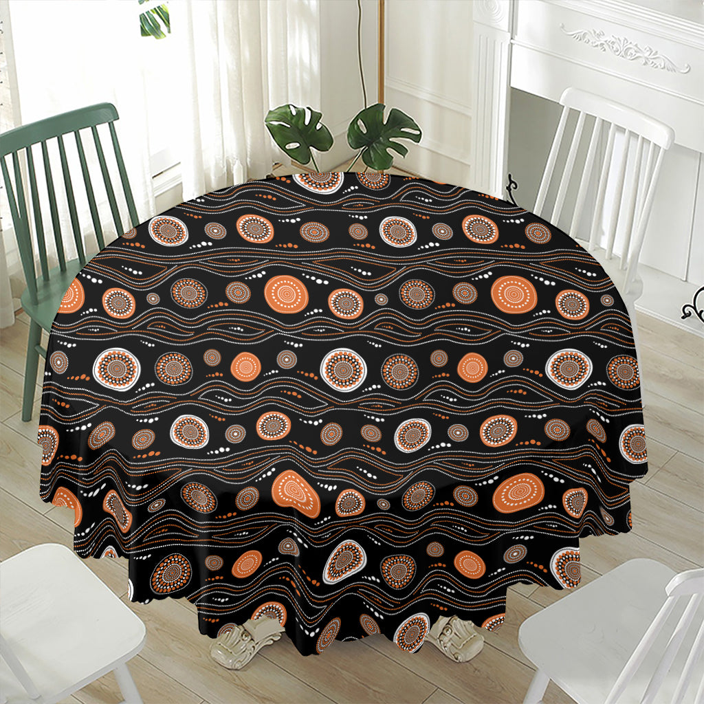 White And Orange Aboriginal Dot Print Waterproof Round Tablecloth