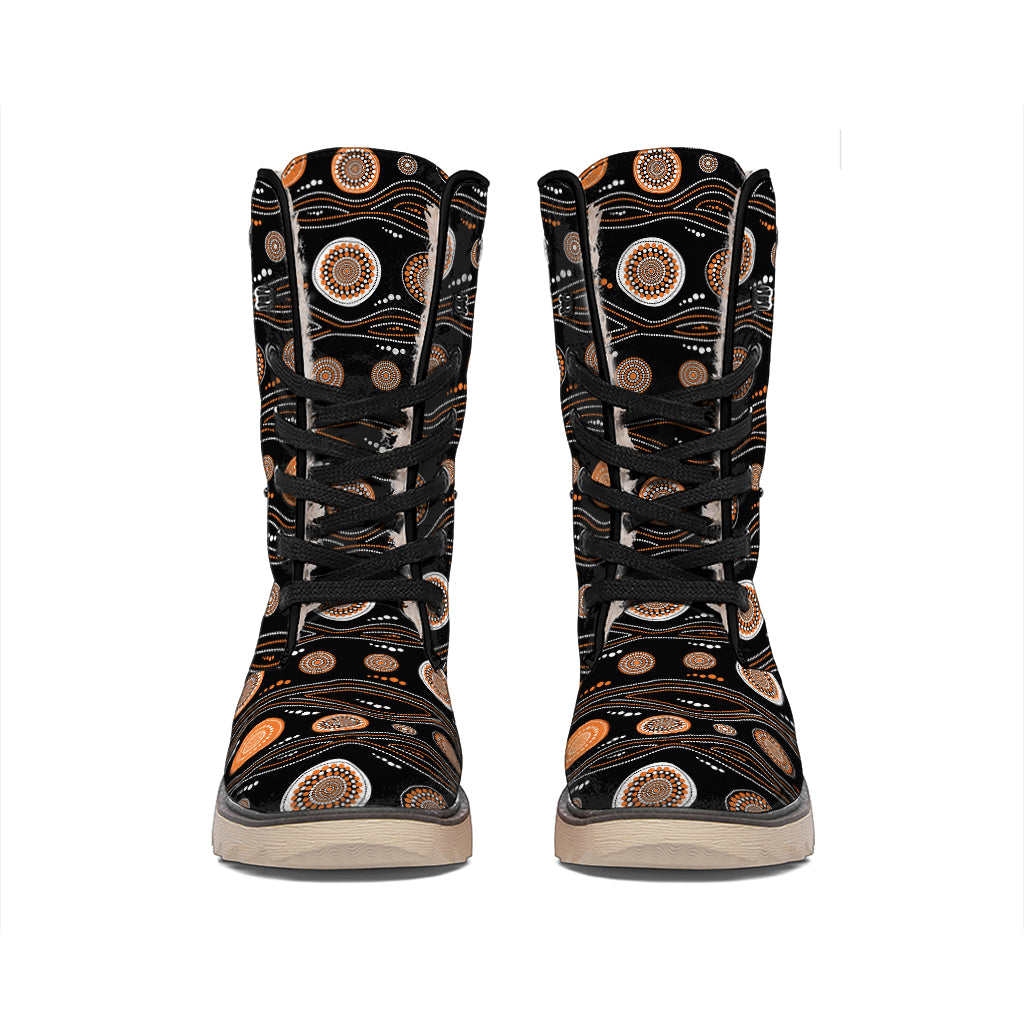 White And Orange Aboriginal Dot Print Winter Boots