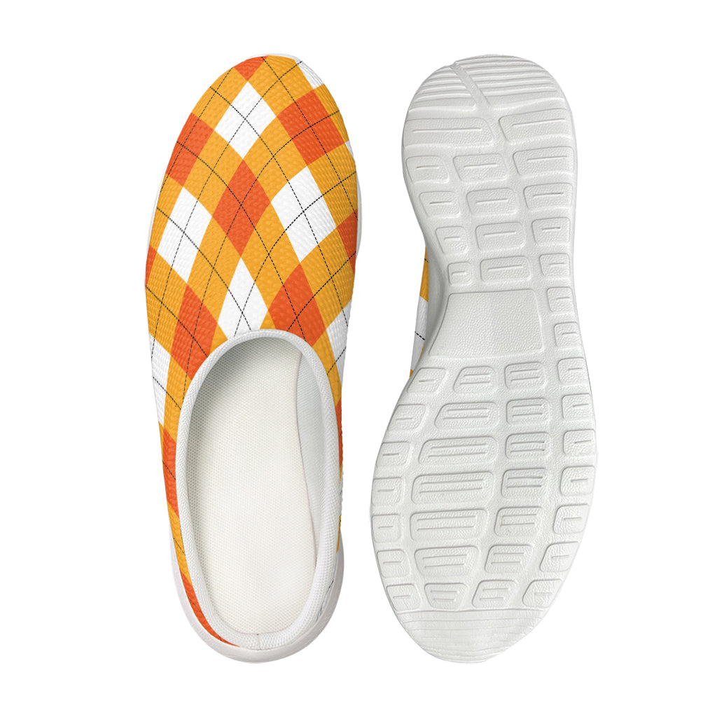 White And Orange Argyle Pattern Print Mesh Casual Shoes