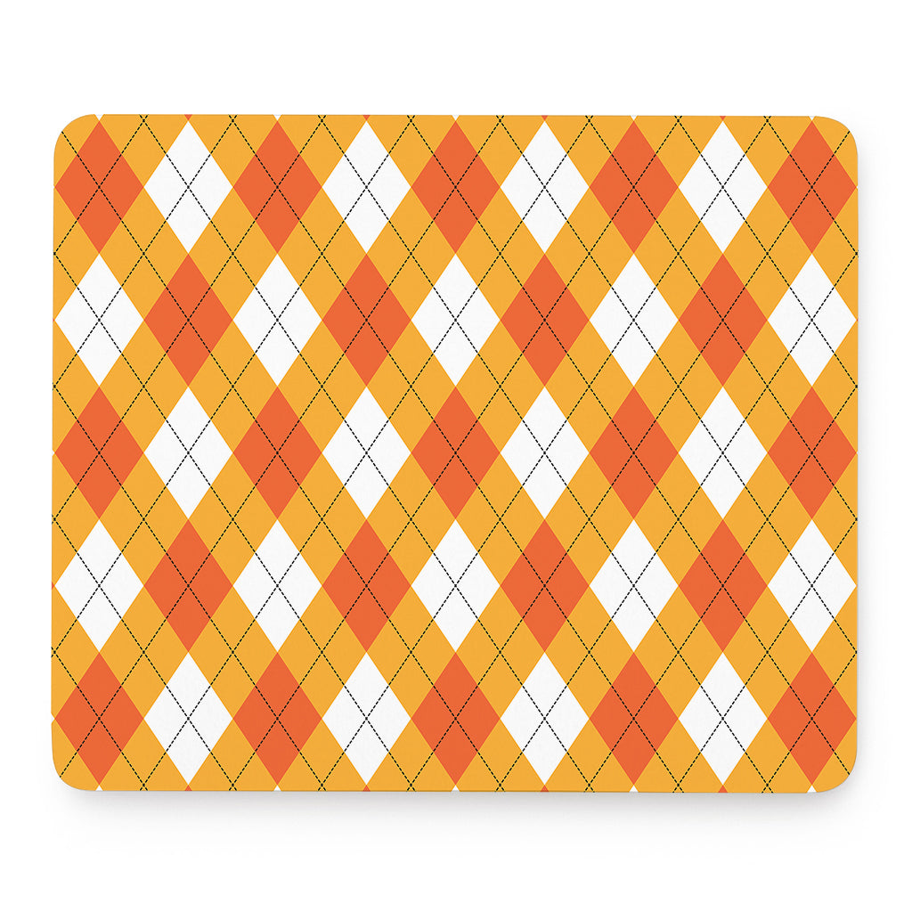 White And Orange Argyle Pattern Print Mouse Pad