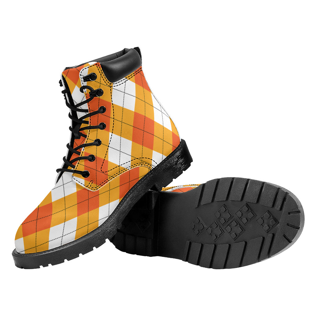 White And Orange Argyle Pattern Print Work Boots