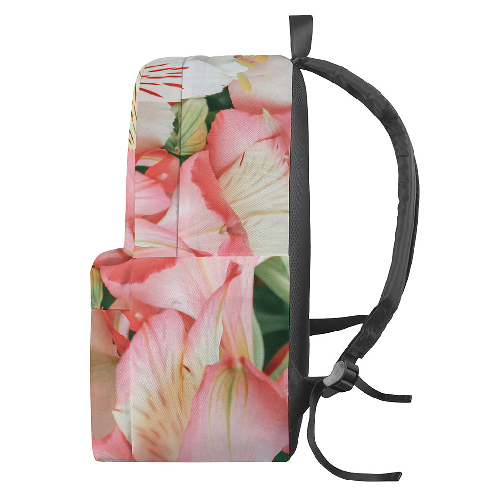 White And Pink Alstroemeria Print Backpack