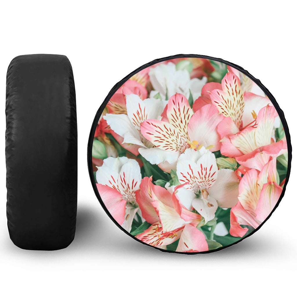 White And Pink Alstroemeria Print Tire Cover