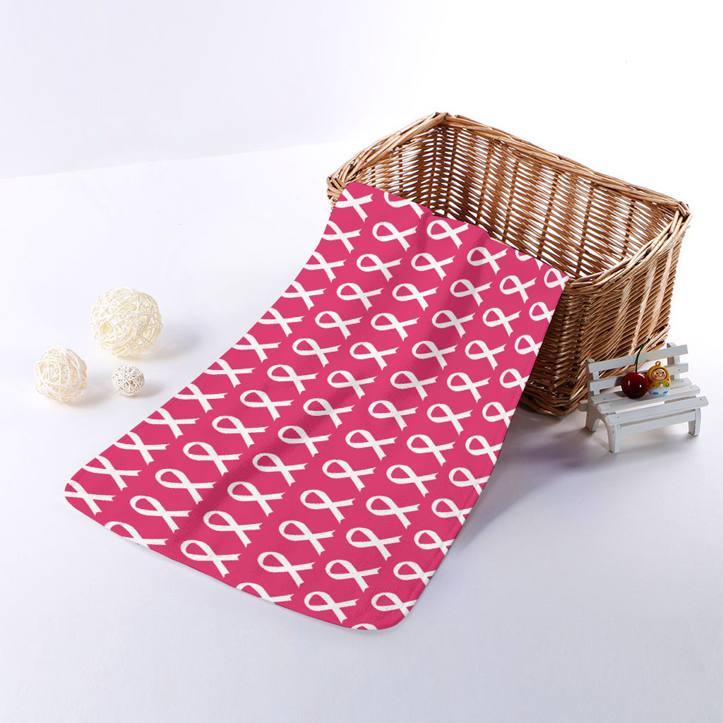 White And Pink Breast Cancer Print Towel