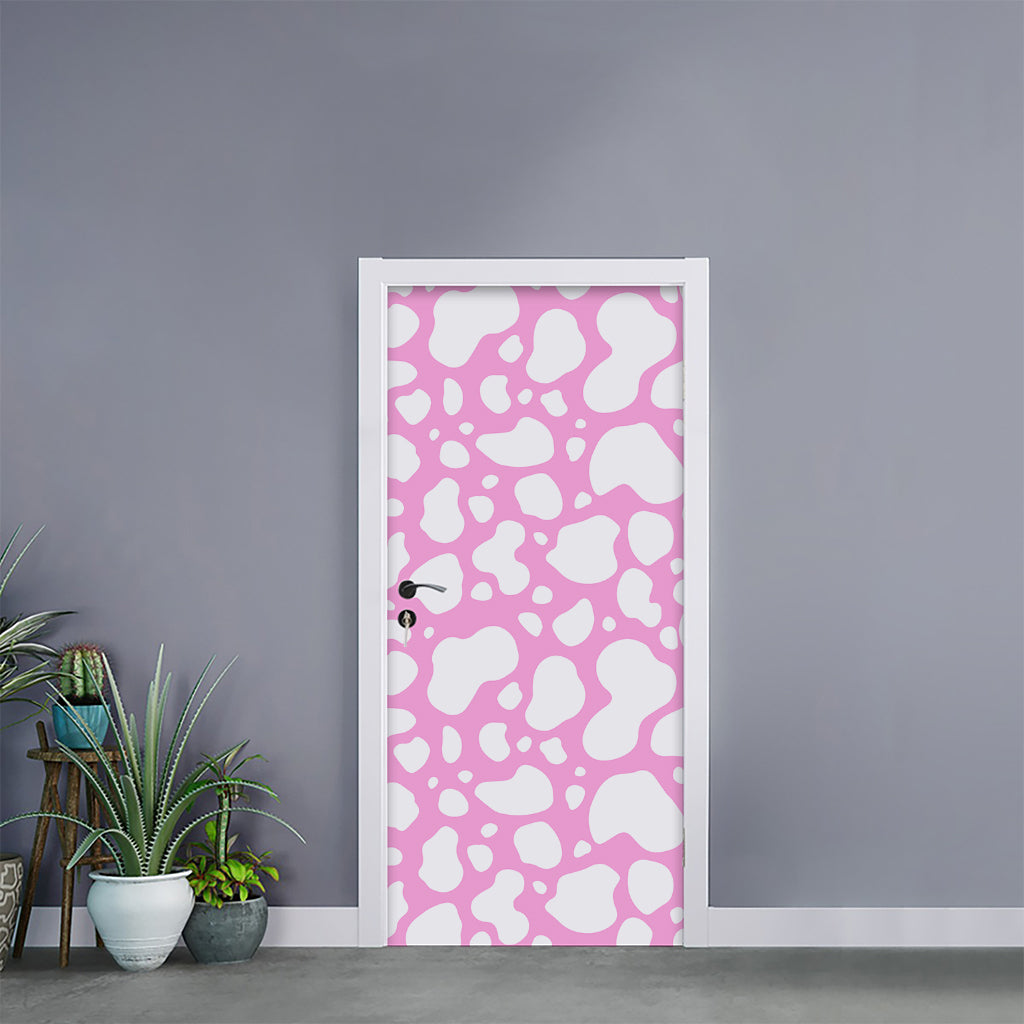 White And Pink Cow Print Door Sticker