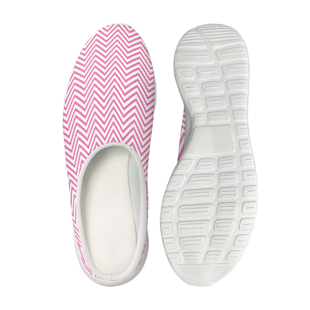 White And Pink Zigzag Pattern Print Mesh Casual Shoes
