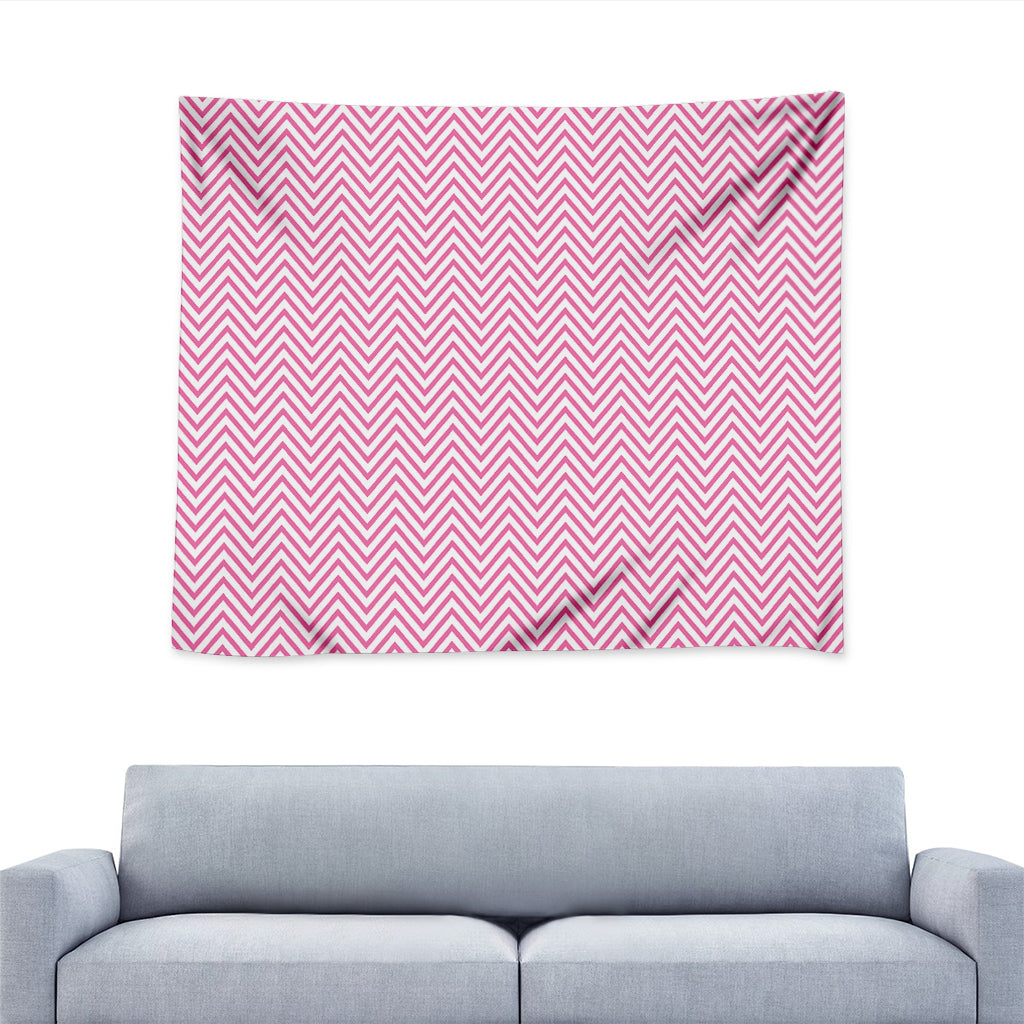 White And Pink Zigzag Pattern Print Tapestry