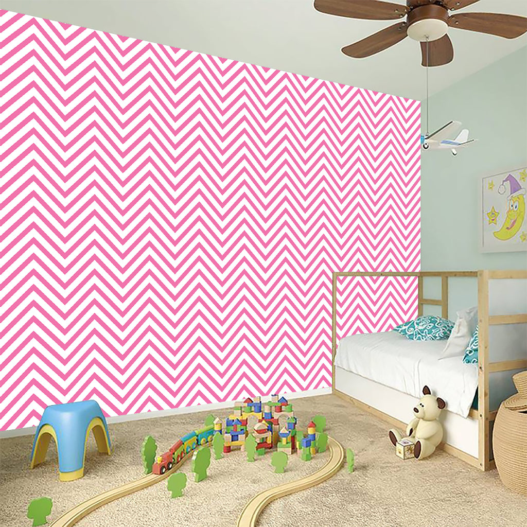 White And Pink Zigzag Pattern Print Wall Sticker