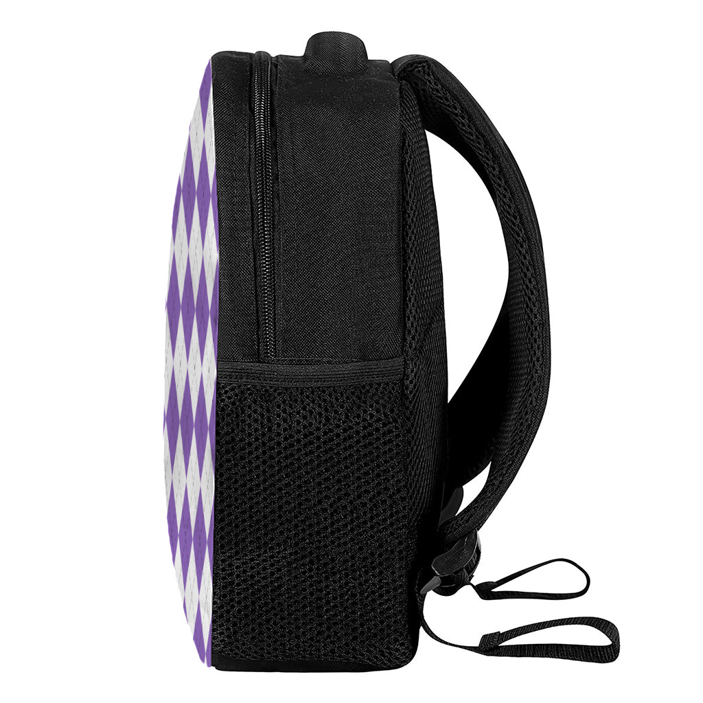 White And Purple Argyle Pattern Print Casual Backpack