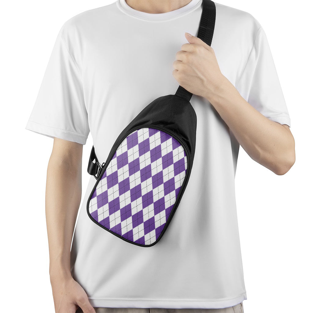 White And Purple Argyle Pattern Print Chest Bag