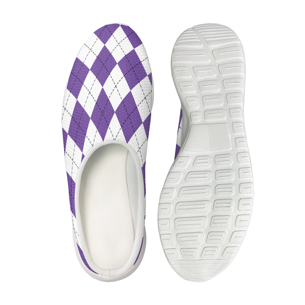 White And Purple Argyle Pattern Print Mesh Casual Shoes
