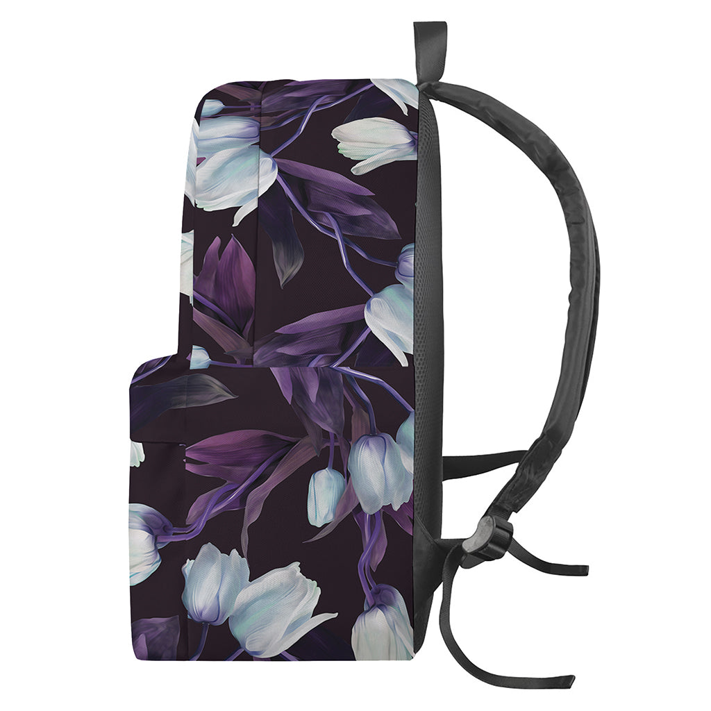 White And Purple Tulip Pattern Print Backpack