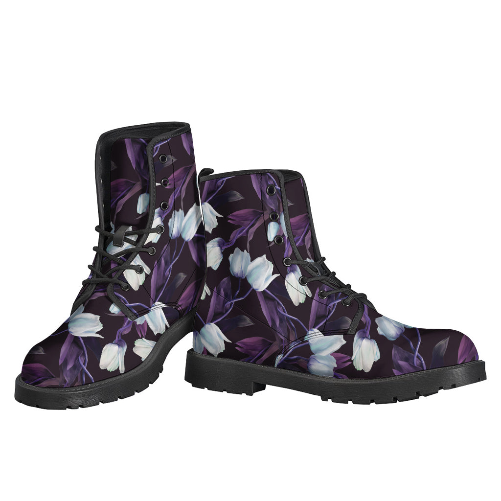 White And Purple Tulip Pattern Print Backpack