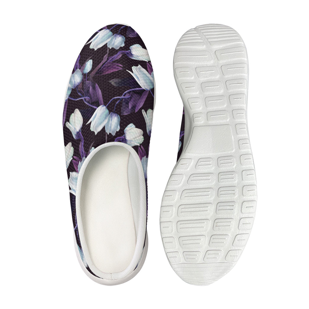 White And Purple Tulip Pattern Print Mesh Casual Shoes
