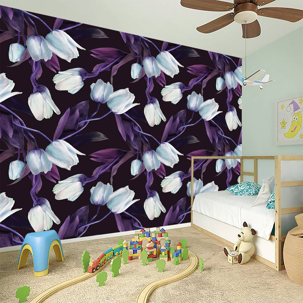 White And Purple Tulip Pattern Print Wall Sticker