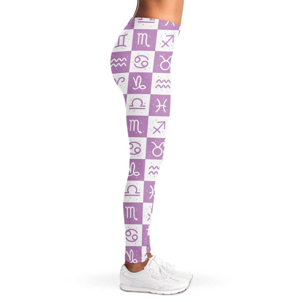 White And Purple Zodiac Signs Print Women's Leggings