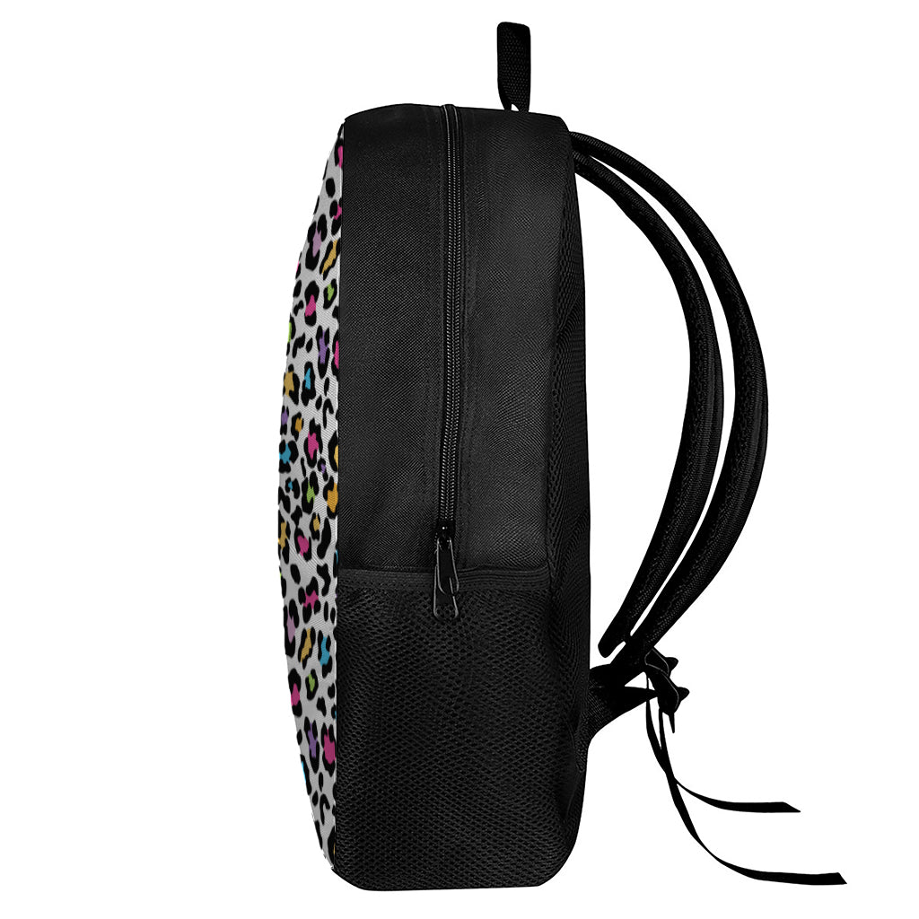 White And Rainbow Leopard Print 17 Inch Backpack
