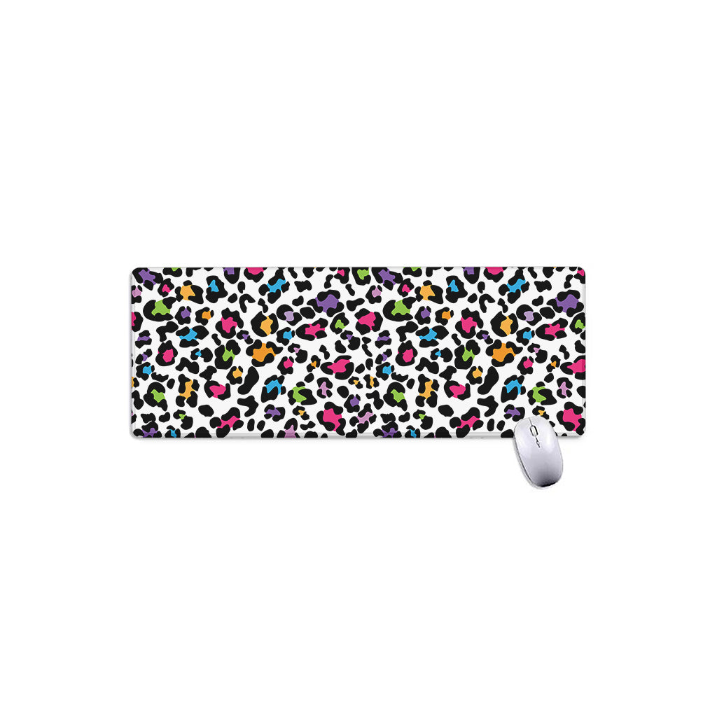 White And Rainbow Leopard Print Extended Mouse Pad