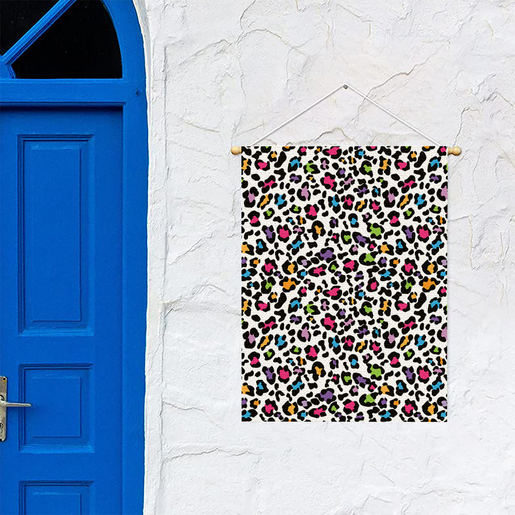 White And Rainbow Leopard Print Garden Flag
