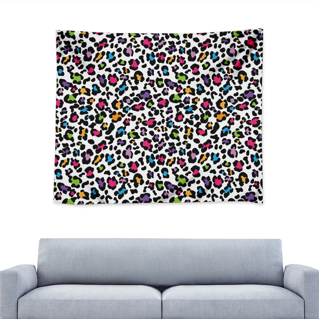 White And Rainbow Leopard Print Tapestry