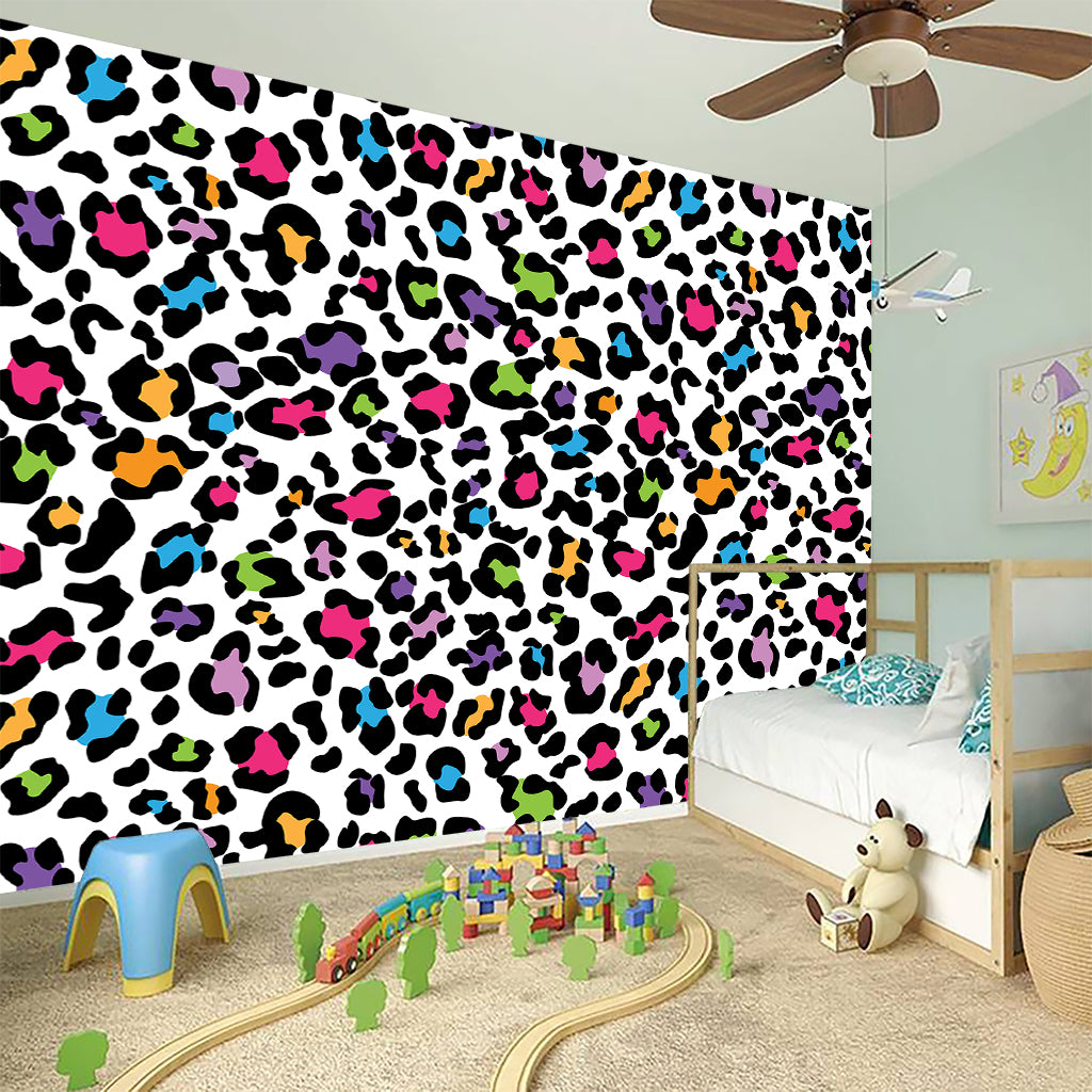 White And Rainbow Leopard Print Wall Sticker