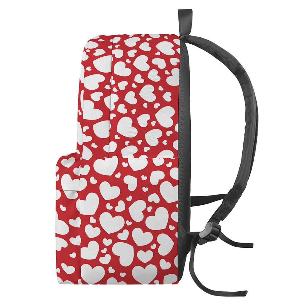 White And Red Heart Pattern Print Backpack