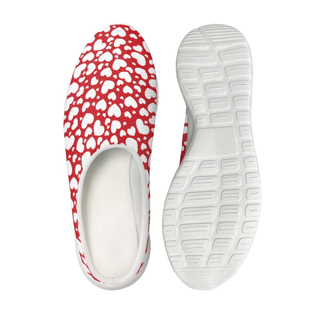 White And Red Heart Pattern Print Mesh Casual Shoes