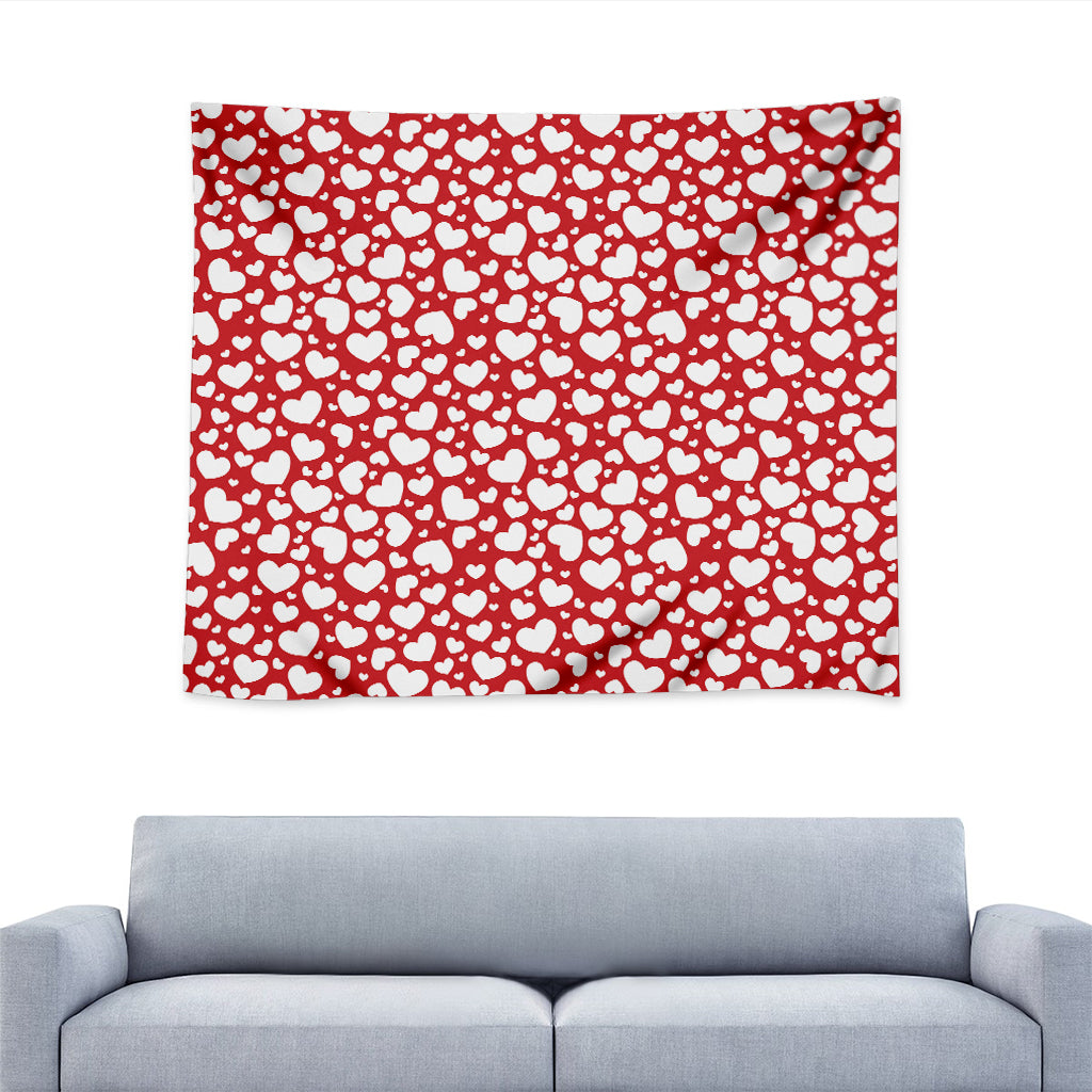 White And Red Heart Pattern Print Tapestry