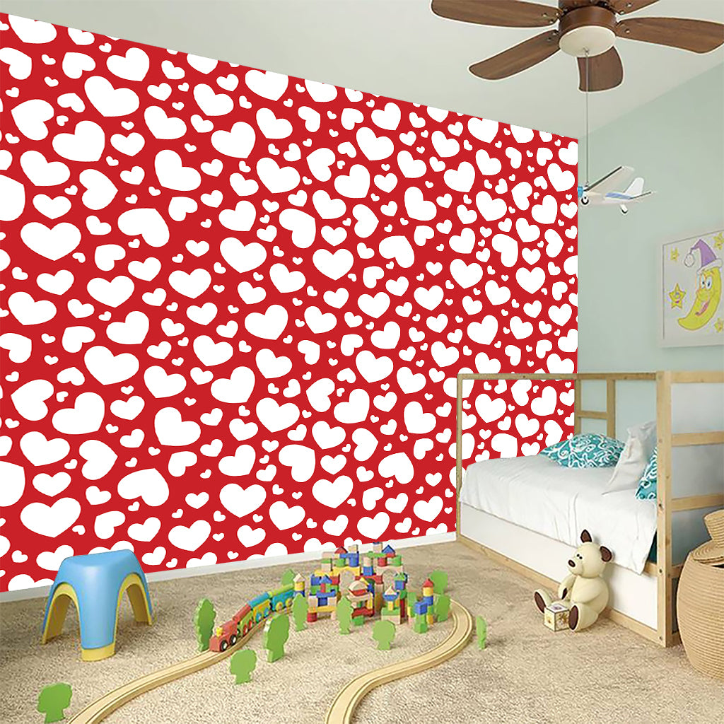 White And Red Heart Pattern Print Wall Sticker