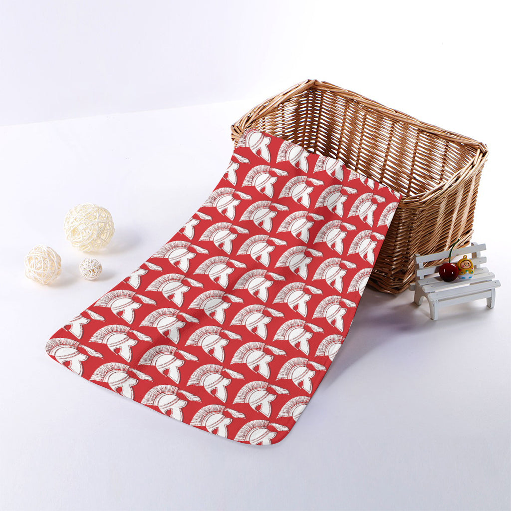 White And Red Spartan Pattern Print Towel