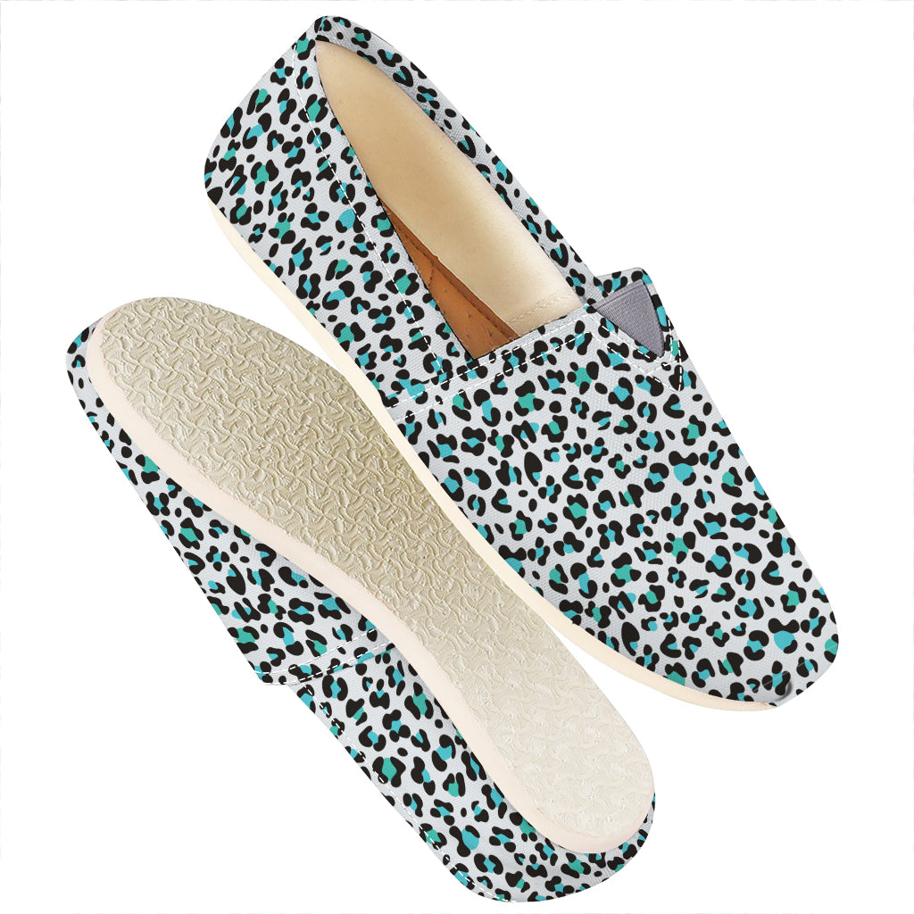 White And Teal Leopard Print Casual Shoes