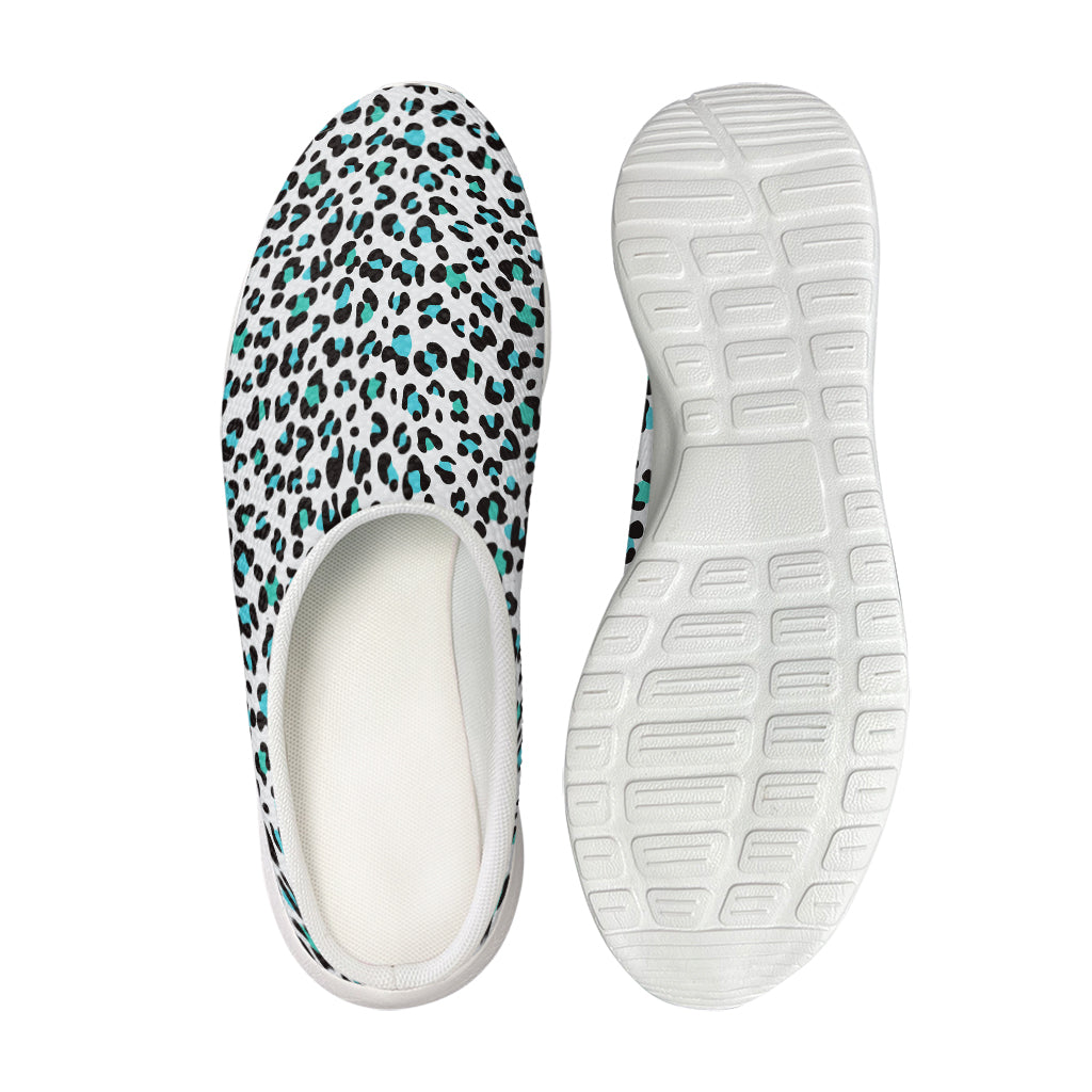 White And Teal Leopard Print Mesh Casual Shoes