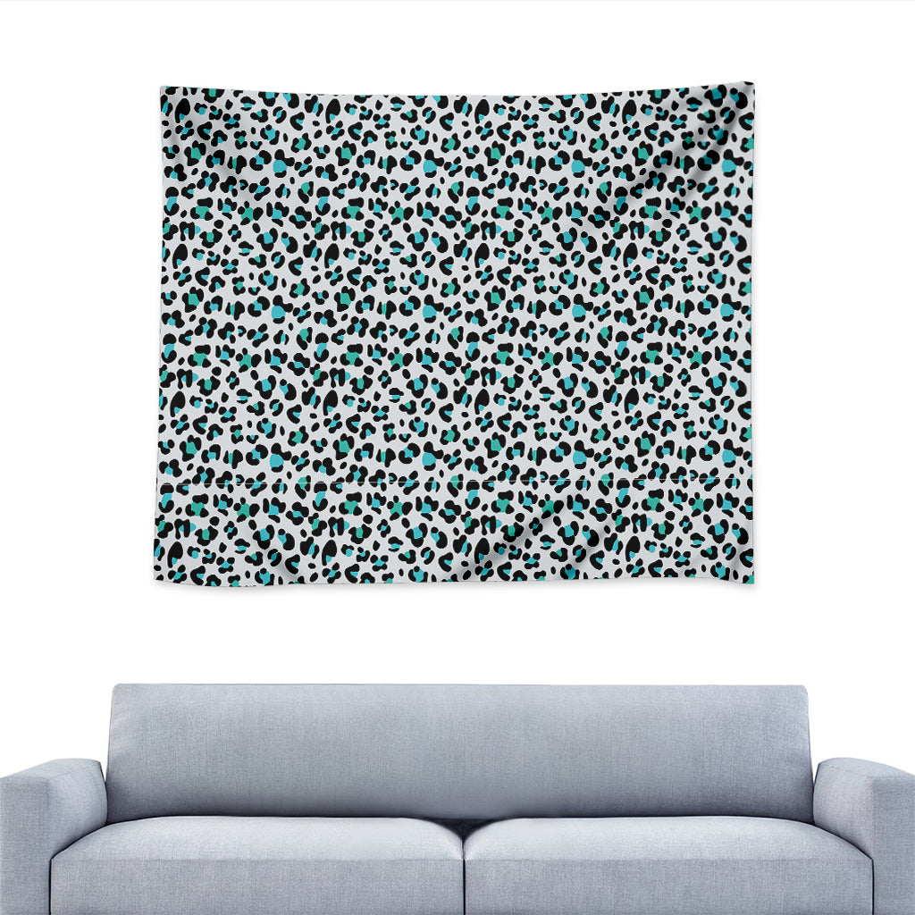 White And Teal Leopard Print Tapestry