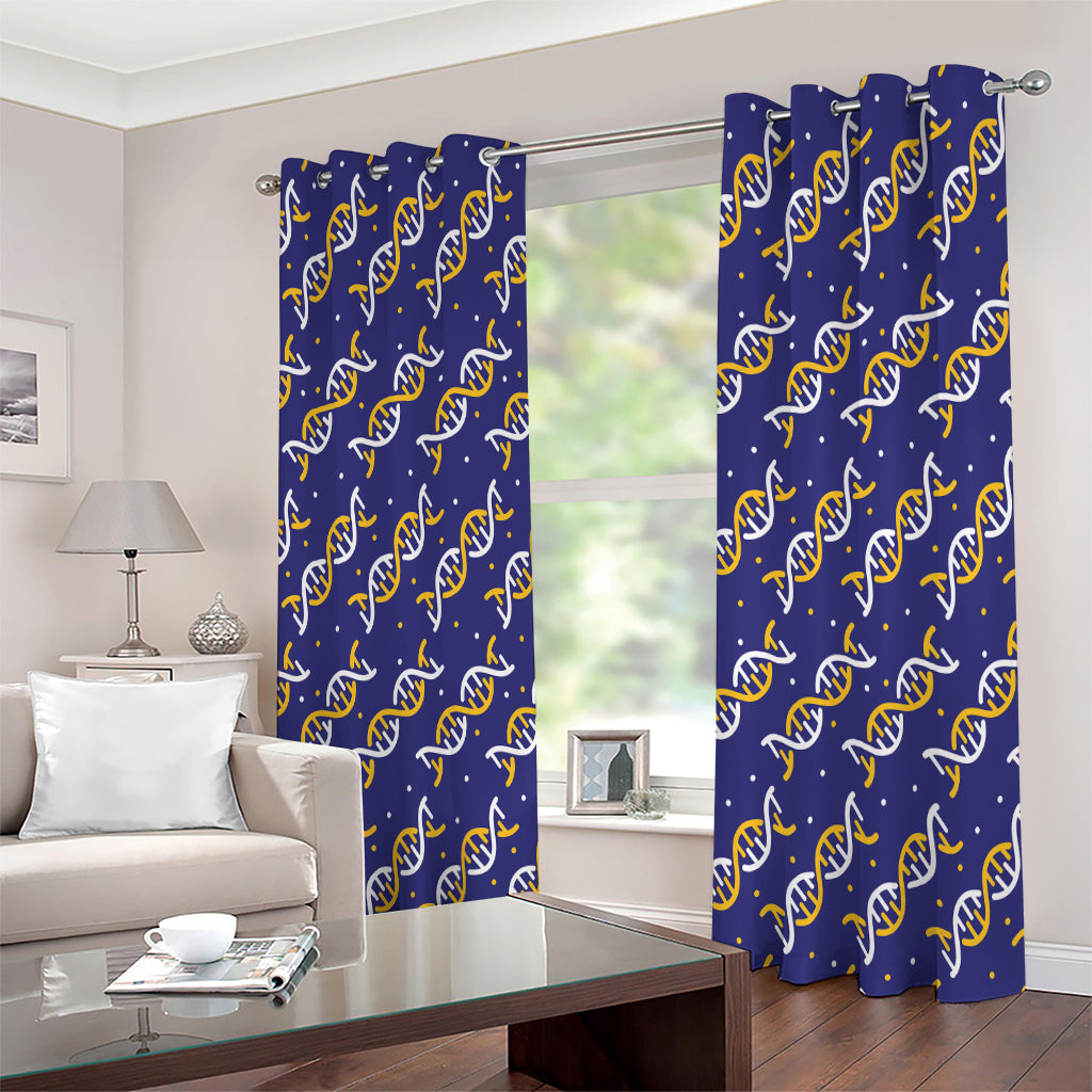 White And Yellow DNA Pattern Print Extra Wide Grommet Curtains