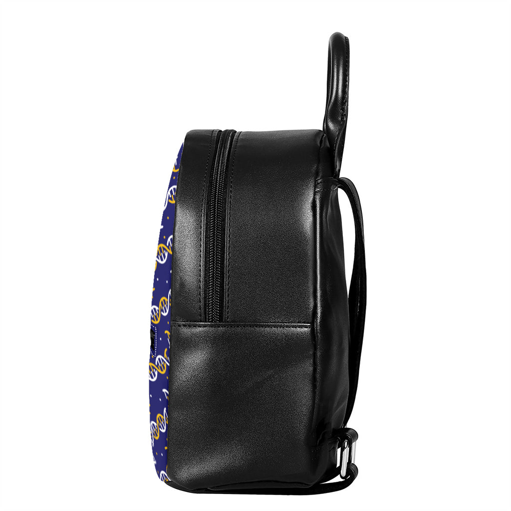 White And Yellow DNA Pattern Print Leather Backpack