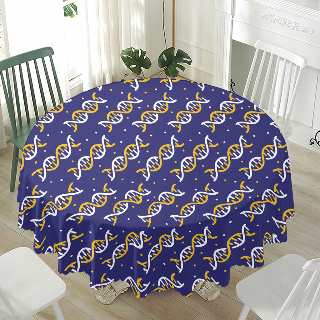 White And Yellow DNA Pattern Print Waterproof Round Tablecloth
