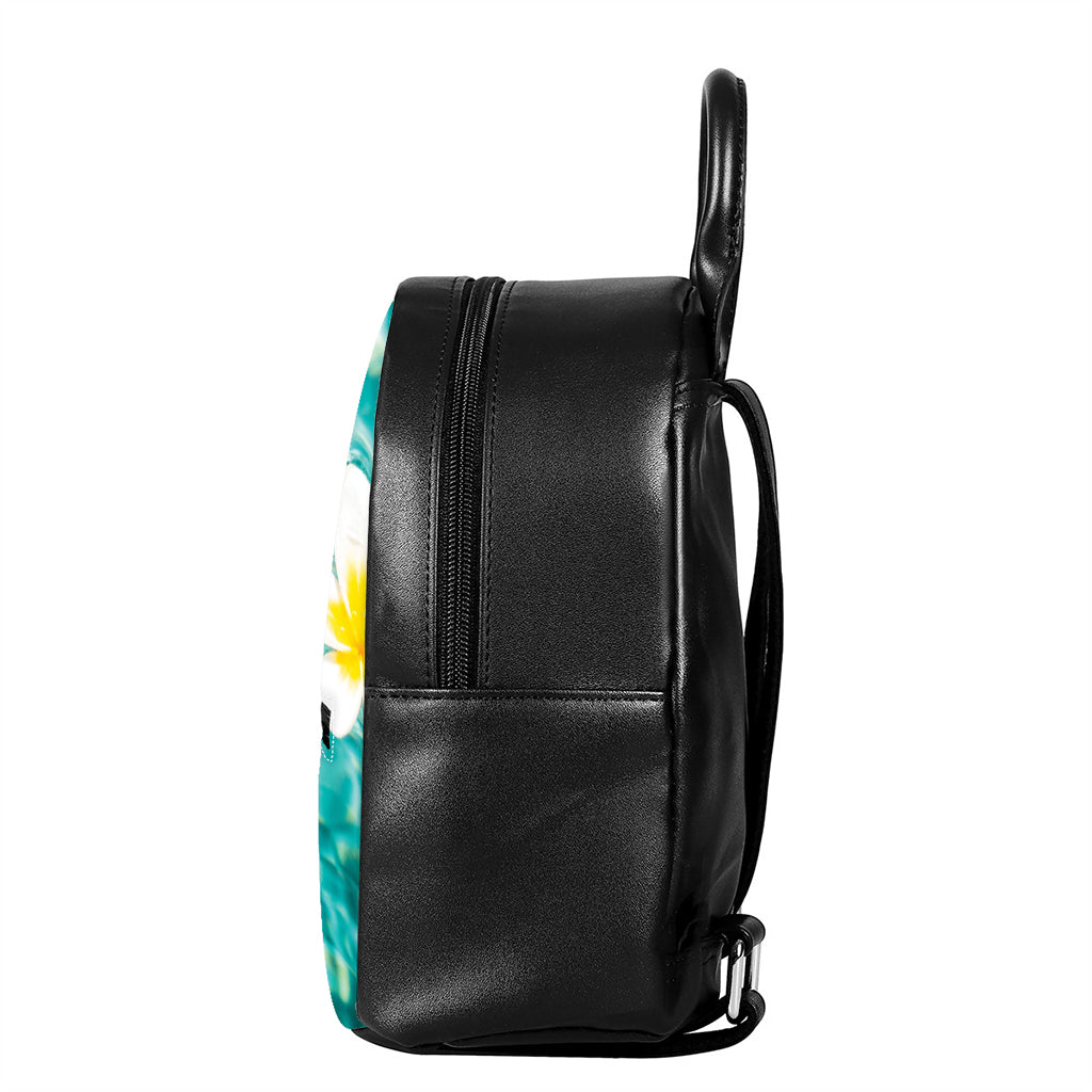 White And Yellow Plumeria In Water Print Leather Backpack