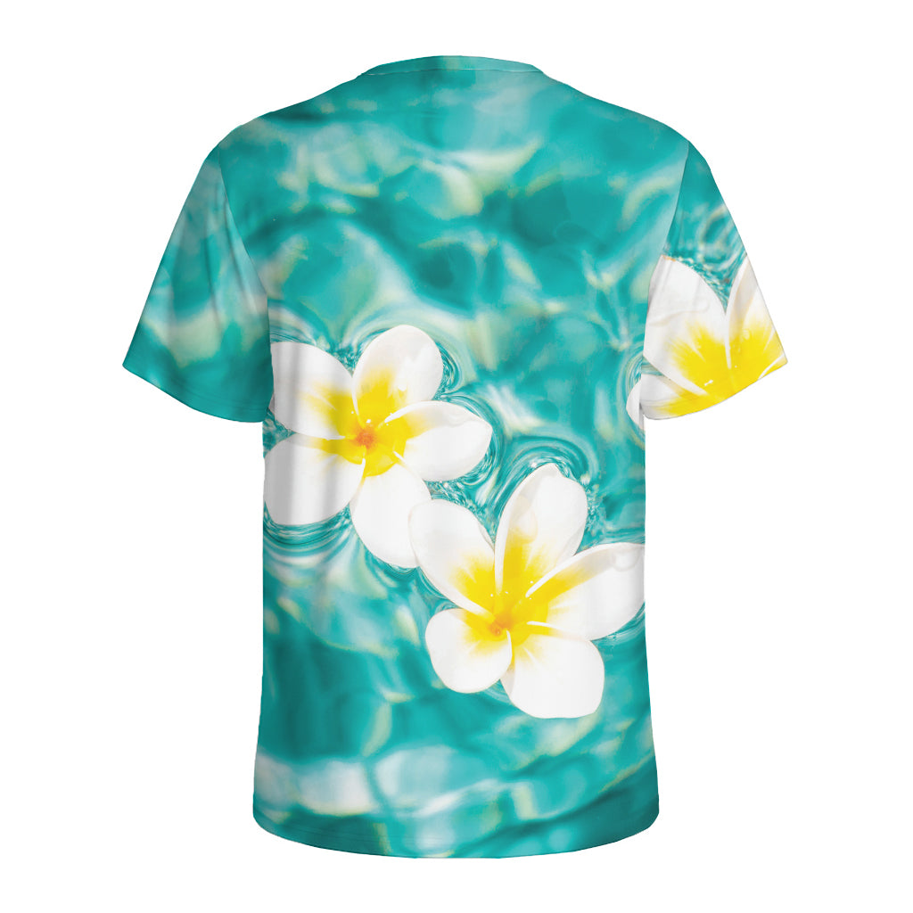White And Yellow Plumeria In Water Print Men's Sports T-Shirt