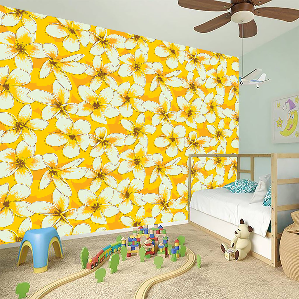 White And Yellow Plumeria Pattern Print Wall Sticker