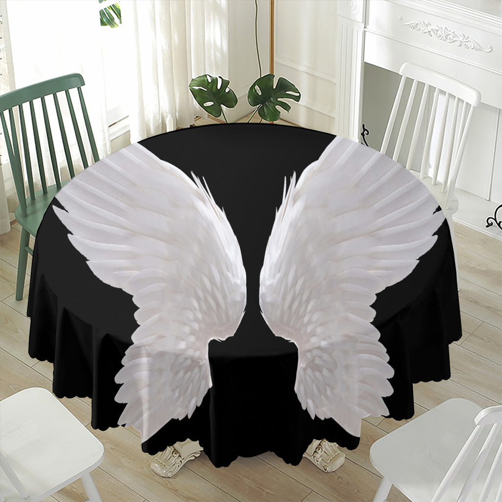 White Angel Wings Print Waterproof Round Tablecloth